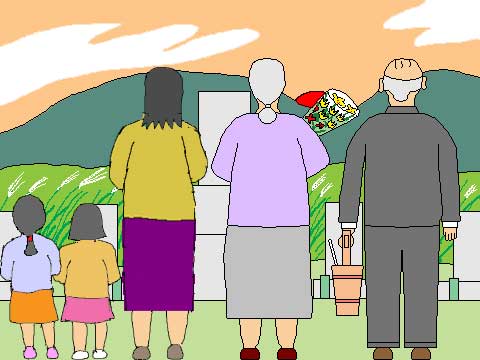 お墓参りのイラスト